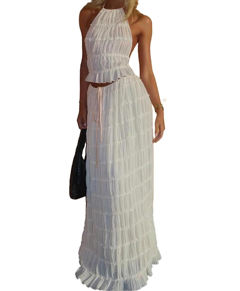 Amazon.com: Women Two Piece Maxi Skirt Set Y2k Sleeveless
